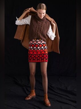 Maeve Sweater Mini Skirt - Hearts and Suns - Black, Pink, Red, Yellow